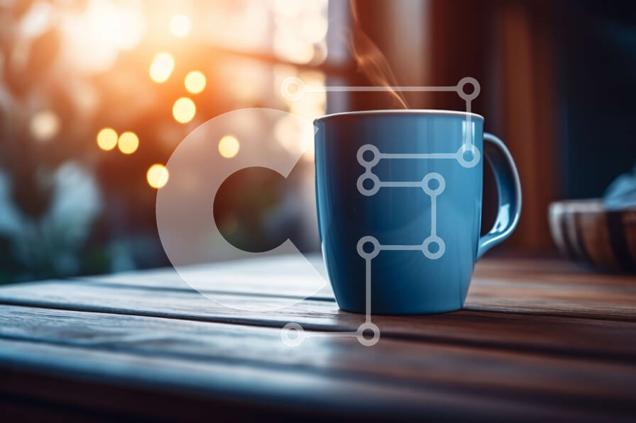 Intra Συλλεκτικό Ξύλινο Παζλ Plywood  4mm - Όμορφη εικόνα μιας μπλε κούπας καφέ με θέα μια ηλιόλουστη μέρα Σε Ξύλινο Κουτί - Διαστάσεις: 10x10 cm – 25 κομμάτια