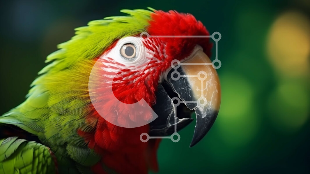 Intra Συλλεκτικό Ξύλινο Παζλ Plywood  4mm - Πράσινος και κόκκινος παπαγάλος που στέκεται με το κεφάλι γερμένο Σε Ξύλινο Κουτί - Διαστάσεις: 10x10 cm – 25 κομμάτια