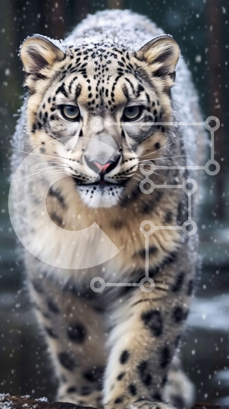 Σετ των 2 Intra Συλλεκτικό Ξύλινο Παζλ Plywood  4mm - Όμορφη εικόνα της λεοπάρδαλης του χιονιού που περπατά στο χιόνι Σε Ξύλινο Κουτί - Διαστάσεις: 10x10 cm – 25 κομμάτια