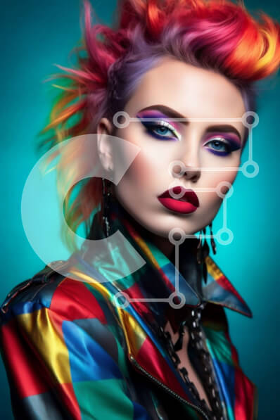 Intra Συλλεκτικό Ξύλινο Παζλ Plywood  4mm - Πολύχρωμη γυναίκα με εντυπωσιακό μακιγιάζ και δερμάτινο μπουφάν Σε Ξύλινο Κουτί - Διαστάσεις Puzzle: 10x10 cm – 25 κομμάτια