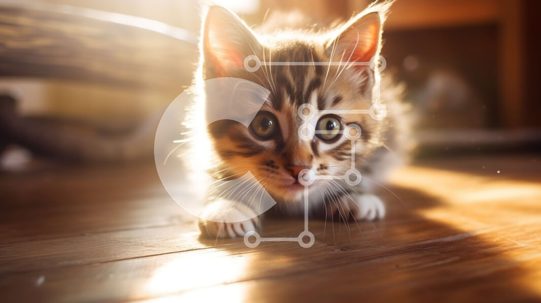 Σετ των 2 Intra Συλλεκτικό Ξύλινο Παζλ Plywood  4mm - Αξιολάτρευτο γατάκι με περίεργα μάτια σε ένα ξύλινο πάτωμα Σε Ξύλινο Κουτί - Διαστάσεις: 10x10 cm – 25 κομμάτια