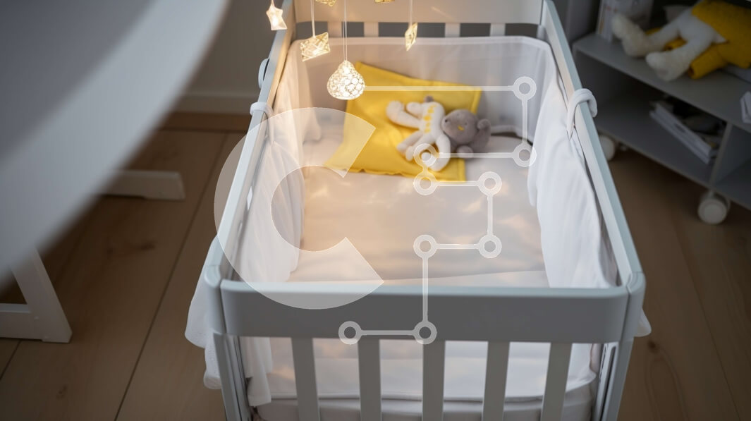 Intra Συλλεκτικό Ξύλινο Παζλ Plywood  4mm - Βρεφική κούνια με λευκό ξύλινο σκελετό και κίτρινη κουβέρτα Σε Ξύλινο Κουτί - Διαστάσεις Puzzle: 10x10 cm – 25 κομμάτια