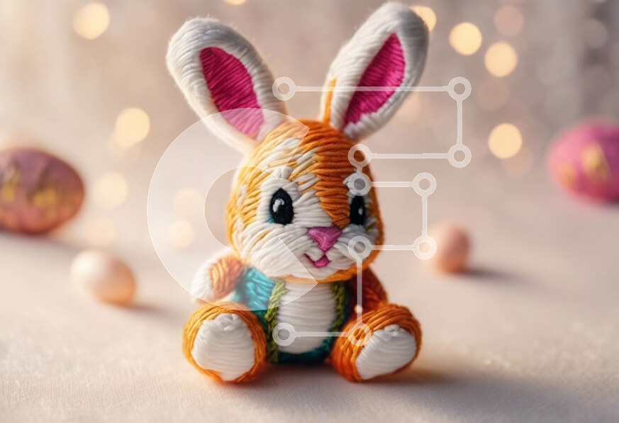 Intra Συλλεκτικό Ξύλινο Παζλ Plywood  4mm - Πολύχρωμο κροσέ κουνελάκι με πασχαλινά αυγά Σε Ξύλινο Κουτί - Διαστάσεις: 10x10 cm – 25 κομμάτια