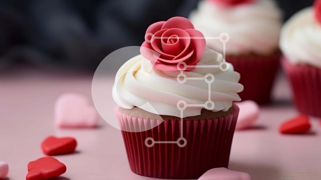 Σετ των 2 Intra Συλλεκτικό Ξύλινο Παζλ Plywood  4mm - Cupcakes του Αγίου Βαλεντίνου με κόκκινο και λευκό τριαντάφυλλο Σε Ξύλινο Κουτί - Διαστάσεις: 10x10 cm – 25 κομμάτια