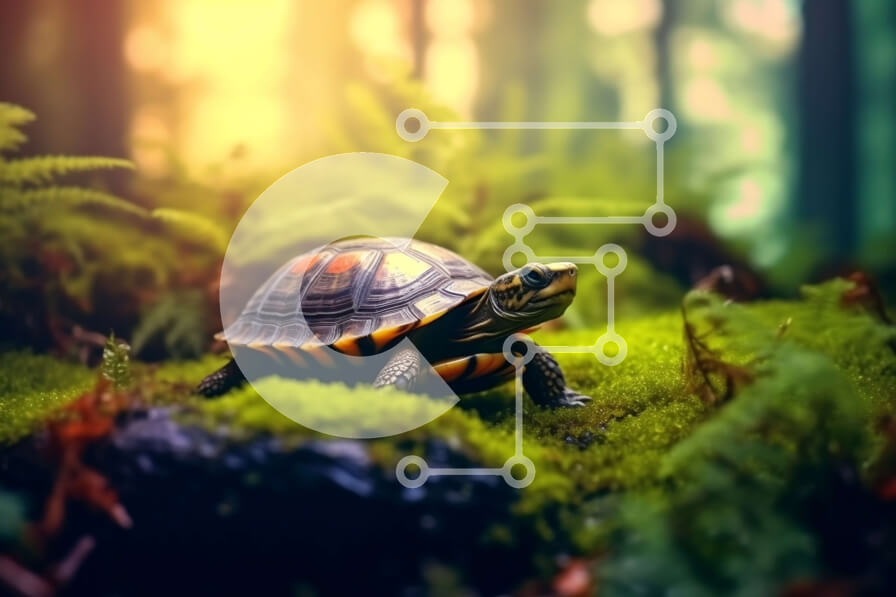 Intra Συλλεκτικό Ξύλινο Παζλ Plywood  4mm - Ειρηνική εικόνα μιας χελώνας σε ένα ποώδη δάσος Σε Ξύλινο Κουτί - Διαστάσεις: 10x10 cm – 25 κομμάτια