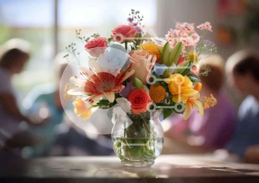 Intra Συλλεκτικό Ξύλινο Παζλ Plywood  4mm - Πολύχρωμο γυάλινο βάζο με λουλούδια στο τραπέζι Σε Ξύλινο Κουτί - Διαστάσεις Puzzle: 10x10 cm – 25 κομμάτια