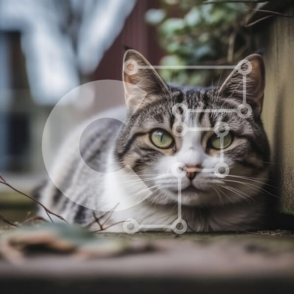 Intra Συλλεκτικό Ξύλινο Παζλ Plywood  4mm - Αξιολάτρευτη εικόνα μιας ριγέ γάτας με φωτεινά πράσινα μάτια Σε Ξύλινο Κουτί - Διαστάσεις: 10x10 cm – 25 κομμάτια