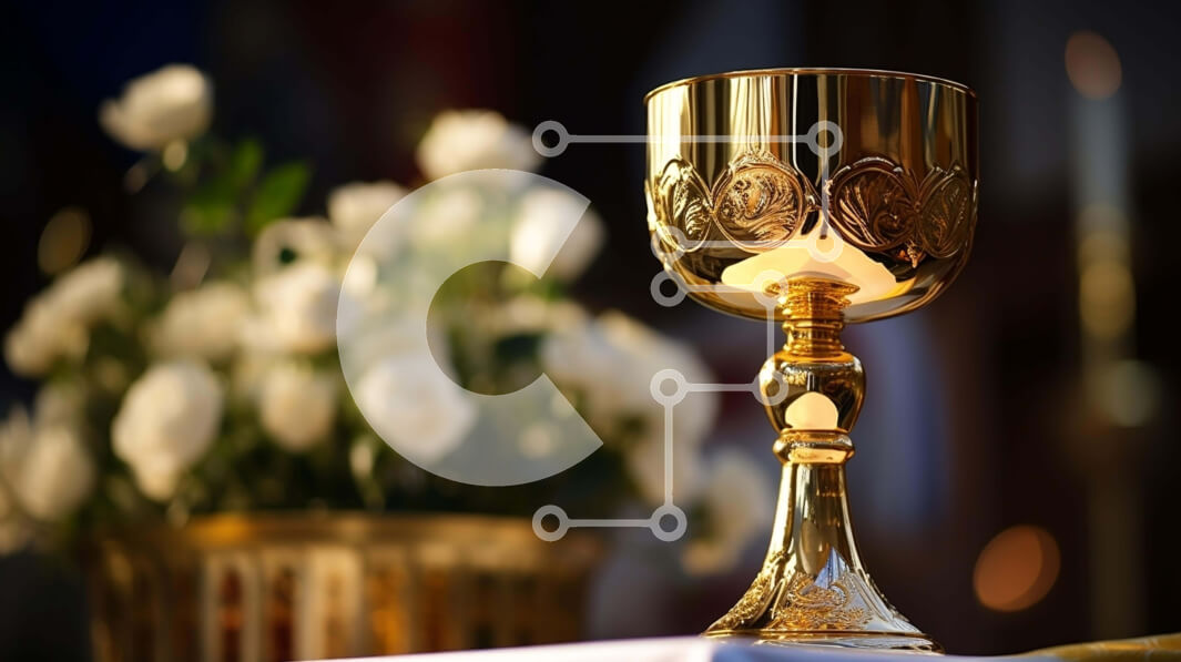 Intra Συλλεκτικό Ξύλινο Παζλ Plywood  4mm - Χρυσό κύπελλο στο τραπέζι με λευκά λουλούδια για τελετουργικούς σκοπούς Σε Ξύλινο Κουτί - Διαστάσεις Puzzle: 10x10 cm – 25 κομμάτια