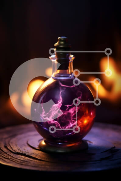 Σετ των 2 Intra Συλλεκτικό Ξύλινο Παζλ Plywood  4mm - Πολύχρωμο και ζωντανό μωβ υγρό σε γυάλινο μπουκάλι Σε Ξύλινο Κουτί - Διαστάσεις: 10x10 cm – 25 κομμάτια