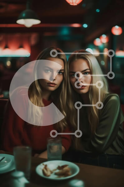 Intra Συλλεκτικό Ξύλινο Παζλ Plywood  4mm - Δύο γυναίκες που απολαμβάνουν μια βραδινή έξοδο σε ένα φιλόξενο εστιατόριο Σε Ξύλινο Κουτί - Διαστάσεις Puzzle: 10x10 cm – 25 κομμάτια