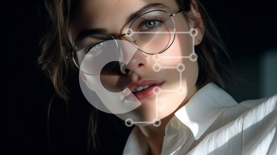 Intra Συλλεκτικό Ξύλινο Παζλ Plywood  4mm - Σοβαρή γυναίκα που φοράει γυαλιά και λευκό πουκάμισο κοιτάζοντας την κάμερα Σε Ξύλινο Κουτί - Διαστάσεις Puzzle: 10x10 cm – 25 κομμάτια