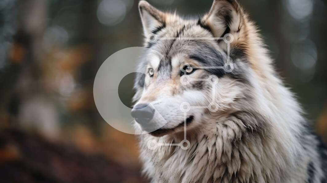 Σετ των 2 Intra Συλλεκτικό Ξύλινο Παζλ Plywood  4mm - Γκρίζος λύκος που στέκεται στο δάσος Σε Ξύλινο Κουτί - Διαστάσεις: 10x10 cm – 25 κομμάτια