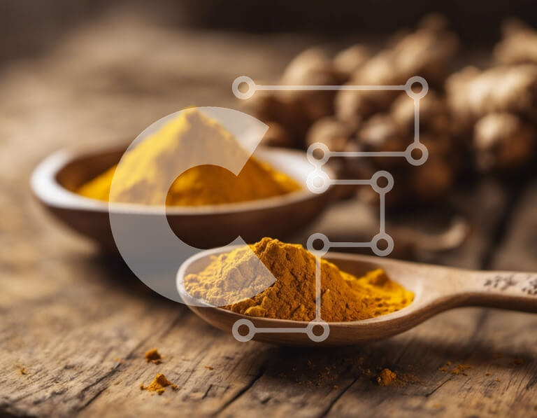 Σετ των 2 Intra Συλλεκτικό Ξύλινο Παζλ Plywood  4mm - Κουρκουμάς σε σκόνη σε ξύλινα κουτάλια σε ένα ξύλινο τραπέζι Σε Ξύλινο Κουτί - Διαστάσεις: 10x10 cm – 25 κομμάτια