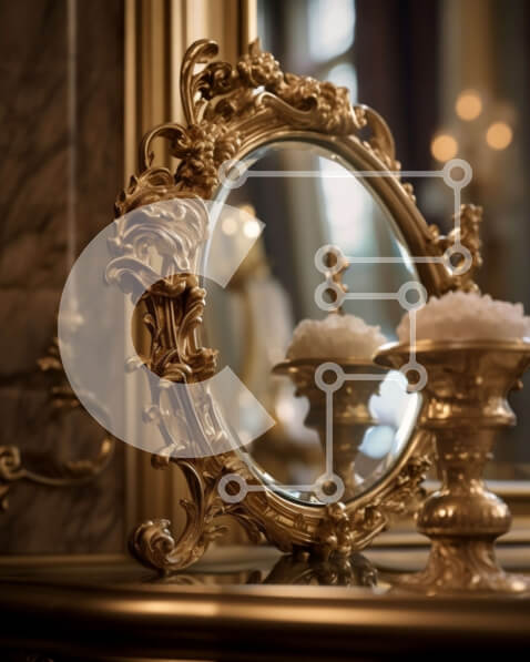 Intra Συλλεκτικό Ξύλινο Παζλ Plywood  4mm - Πολυτελές μπάνιο με περίτεχνο χρυσό καθρέφτη και μαρμάρινο νεσεσέρ Σε Ξύλινο Κουτί - Διαστάσεις Puzzle: 10x10 cm – 25 κομμάτια