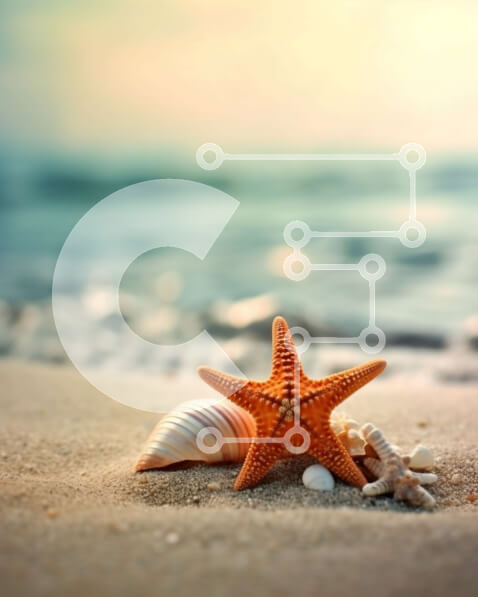 Intra Συλλεκτικό Ξύλινο Παζλ Plywood  4mm - Όμορφη εικόνα με αστερίες και κοχύλια στην άμμο στην παραλία Σε Ξύλινο Κουτί - Διαστάσεις: 10x10 cm – 25 κομμάτια