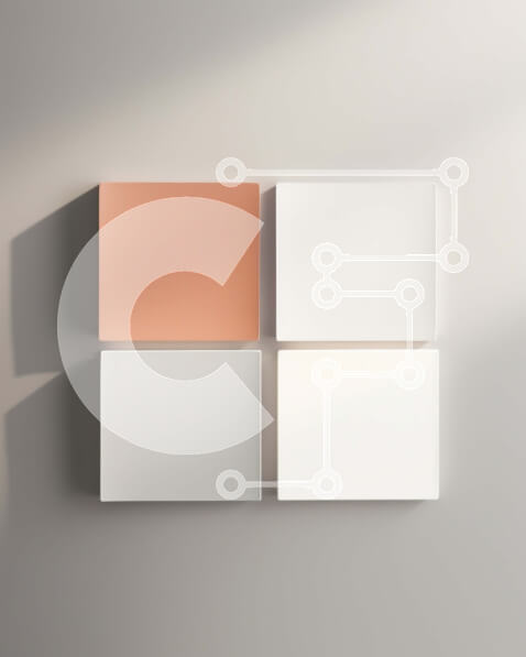 Intra Συλλεκτικό Ξύλινο Παζλ Plywood  4mm - Μοναδική αφηρημένη εικόνα του πλέγματος με τα λευκά και πορτοκαλί τετράγωνα σε έναν γκρίζο τοίχο Σε Ξύλινο Κουτί - Διαστάσεις Puzzle: 10x10 cm – 25 κομμάτια