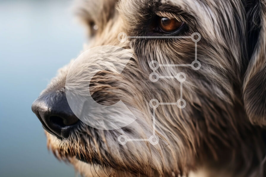 Σετ των 2 Intra Συλλεκτικό Ξύλινο Παζλ Plywood  4mm - Κοντινή όψη του προσώπου ενός σκύλου με βρεγμένο και μπερδεμένο τρίχωμα Σε Ξύλινο Κουτί - Διαστάσεις: 10x10 cm – 25 κομμάτια