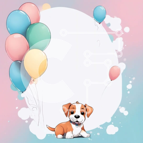 Intra Συλλεκτικό Ξύλινο Παζλ Plywood  4mm - Χαριτωμένο σκυλί με πολύχρωμα μπαλόνια σε μπλε φόντο Σε Ξύλινο Κουτί - Διαστάσεις: 10x10 cm – 25 κομμάτια