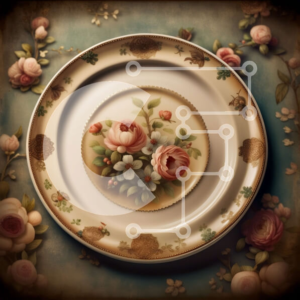 Σετ των 2 Intra Συλλεκτικό Ξύλινο Παζλ Plywood  4mm - Όμορφο φλοράλ πορσελάνινο πιάτο σε μπλε τραπεζομάντιλο Σε Ξύλινο Κουτί - Διαστάσεις: 10x10 cm – 25 κομμάτια