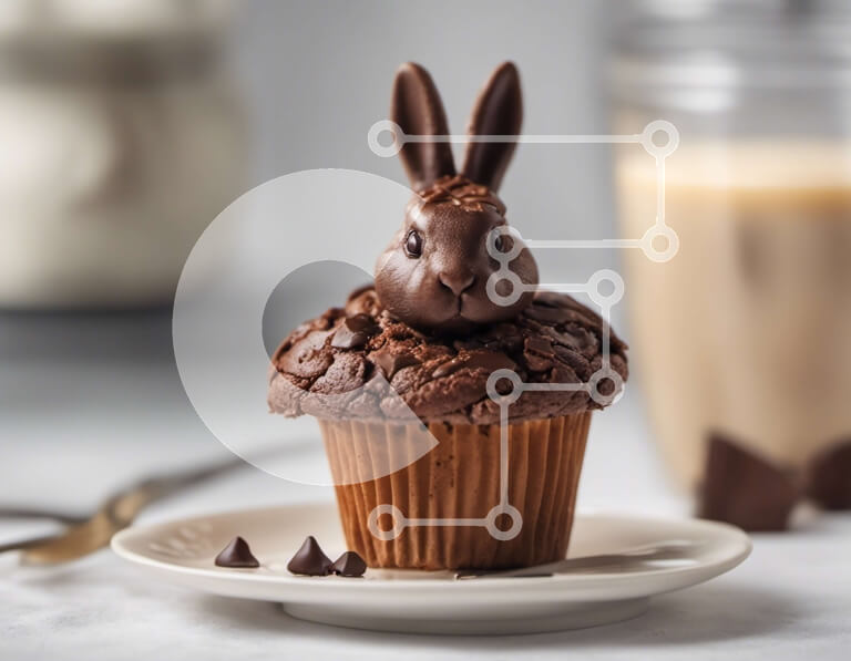 Σετ των 2 Intra Συλλεκτικό Ξύλινο Παζλ Plywood  4mm - Νόστιμο Cupcake Chocolate Bunny με τσιπς σοκολάτας και γάλα Σε Ξύλινο Κουτί - Διαστάσεις: 10x10 cm – 25 κομμάτια