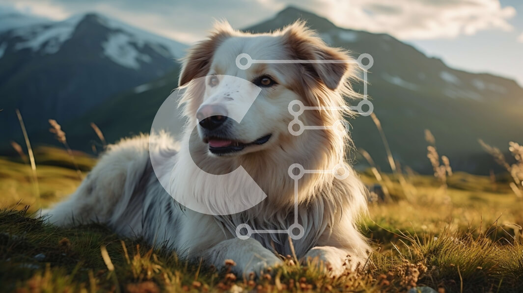 Intra Συλλεκτικό Ξύλινο Παζλ Plywood  4mm - Χαλαρό σκυλί ξαπλωμένο σε έναν χορταριασμένο λόφο με βουνά στο βάθος Σε Ξύλινο Κουτί - Διαστάσεις: 10x10 cm – 25 κομμάτια