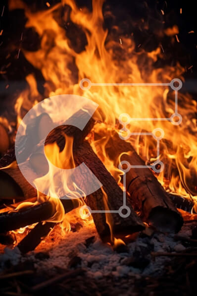 Σετ των 2 Intra Συλλεκτικό Ξύλινο Παζλ Plywood  4mm - Φωτιά με αναμμένα κούτσουρα και φλόγες σε ένα ξέφωτο δάσους Σε Ξύλινο Κουτί - Διαστάσεις: 10x10 cm – 25 κομμάτια