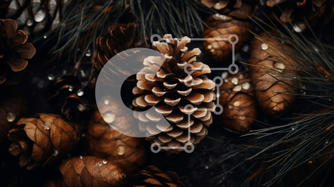 Intra Συλλεκτικό Ξύλινο Παζλ Plywood  4mm - Φρέσκα κουκουνάρια διατεταγμένα σε κύκλο σε σκούρο φόντο Σε Ξύλινο Κουτί - Διαστάσεις: 10x10 cm – 25 κομμάτια