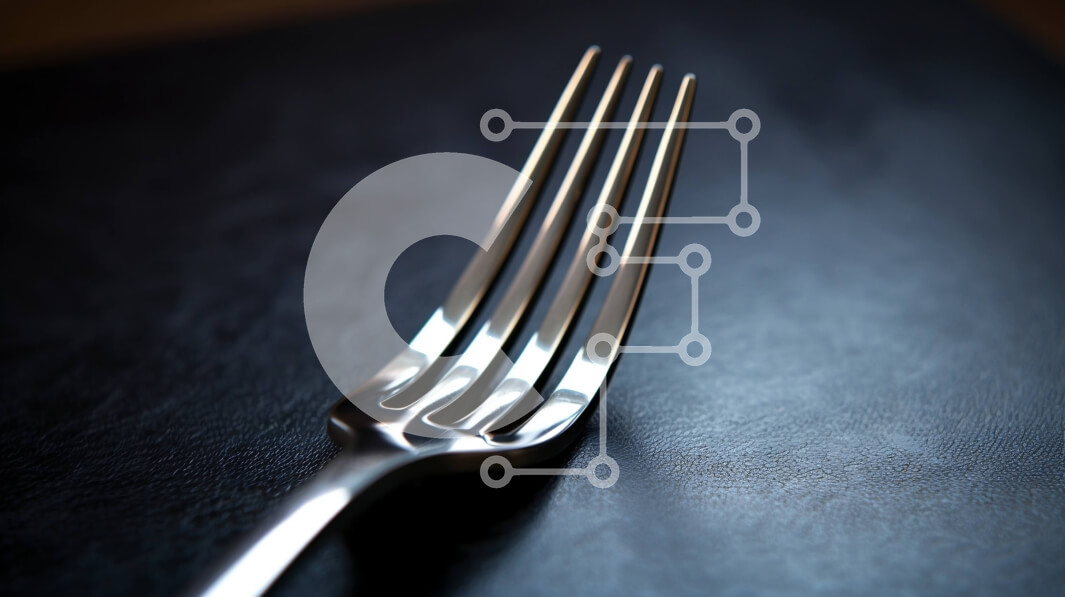 Intra Συλλεκτικό Ξύλινο Παζλ Plywood  4mm - Κοντινό πλάνο ενός πιρουνιού από ανοξείδωτο χάλυβα με τέσσερα δόντια Σε Ξύλινο Κουτί - Διαστάσεις: 10x10 cm – 25 κομμάτια