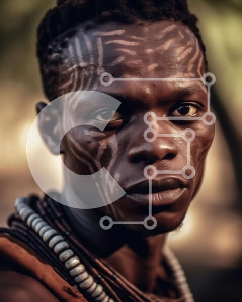 Intra Συλλεκτικό Ξύλινο Παζλ Plywood  4mm - Όμορφη εικόνα ενός άνδρα από τη φυλή Maasai στολισμένο με παραδοσιακή μπογιά προσώπου και κοσμήματα Σε Ξύλινο Κουτί - Διαστάσεις Puzzle: 10x10 cm – 25 κομμάτια