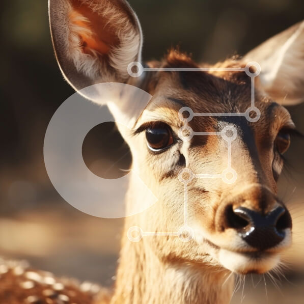 Intra Συλλεκτικό Ξύλινο Παζλ Plywood  4mm - Κοντινή όψη του προσώπου ενός ελαφιού με καφέ παλτό και λευκές κηλίδες Σε Ξύλινο Κουτί - Διαστάσεις: 10x10 cm – 25 κομμάτια