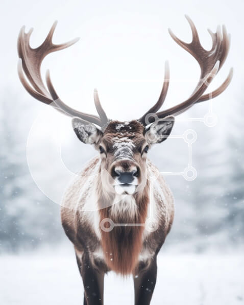 Σετ των 2 Intra Συλλεκτικό Ξύλινο Παζλ Plywood  4mm - Μεγαλοπρεπής αρσενικός τάρανδος με μεγάλα κέρατα σε ένα χιονισμένο δάσος Σε Ξύλινο Κουτί - Διαστάσεις: 10x10 cm – 25 κομμάτια