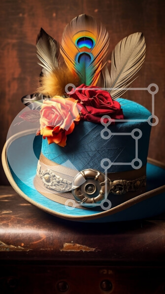 Intra Συλλεκτικό Ξύλινο Παζλ Plywood  4mm - Κομψό μπλε καπέλο με φτερό παγωνιού και λουλούδι Σε Ξύλινο Κουτί - Διαστάσεις Puzzle: 10x10 cm – 25 κομμάτια