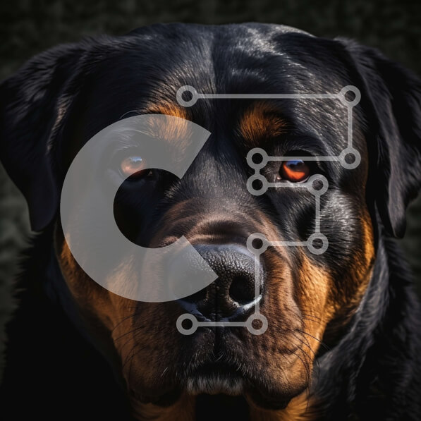 Intra Συλλεκτικό Ξύλινο Παζλ Plywood  4mm - Κοντινή όψη ενός ισχυρού σκύλου ροτβάιλερ Σε Ξύλινο Κουτί - Διαστάσεις: 10x10 cm – 25 κομμάτια