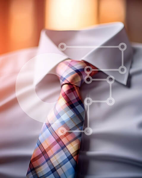 Intra Συλλεκτικό Ξύλινο Παζλ Plywood  4mm - Κομψή κινηματογράφηση σε πρώτο πλάνο μιας πολύχρωμης καρό γραβάτας σε ένα λευκό πουκάμισο φορέματος Σε Ξύλινο Κουτί - Διαστάσεις Puzzle: 10x10 cm – 25 κομμάτια