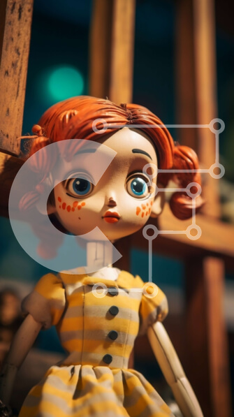 Intra Συλλεκτικό Ξύλινο Παζλ Plywood  4mm - Κοκκινομάλλα κούκλα σε κίτρινο και λευκό ριγέ φόρεμα Σε Ξύλινο Κουτί - Διαστάσεις Puzzle: 10x10 cm – 25 κομμάτια