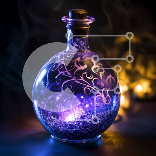 Intra Συλλεκτικό Ξύλινο Παζλ Plywood  4mm - Μυστηριώδες και μαγευτικό μοβ υγρό σε γυάλινο μπουκάλι με φελλό και φως κεριών Σε Ξύλινο Κουτί - Διαστάσεις: 10x10 cm – 25 κομμάτια