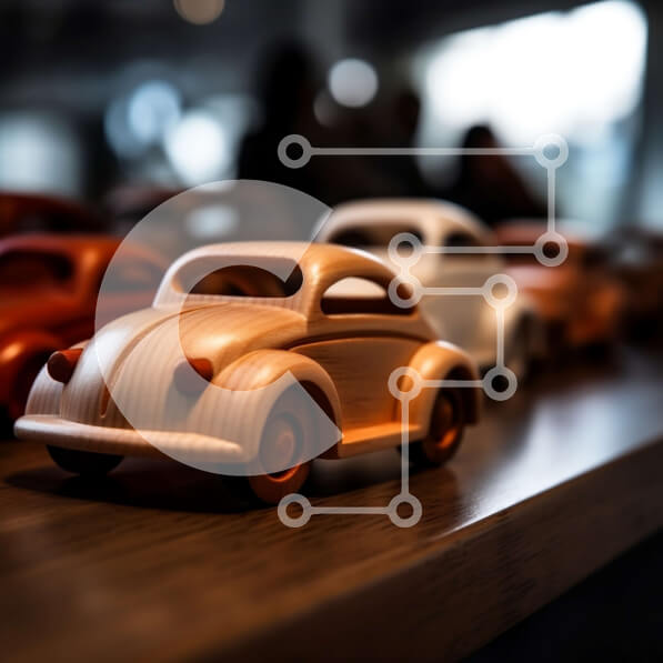 Intra Συλλεκτικό Ξύλινο Παζλ Plywood  4mm - Ομάδα ξύλινων αυτοκινήτων παιχνιδιών σε ξύλινη επιφάνεια Σε Ξύλινο Κουτί - Διαστάσεις: 10x10 cm – 25 κομμάτια