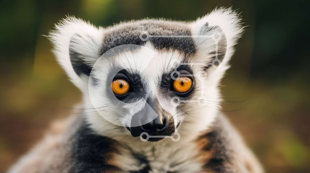 Σετ των 2 Intra Συλλεκτικό Ξύλινο Παζλ Plywood  4mm - Κοντινό πλάνο του προσώπου ενός λεμούριου με ουρά Σε Ξύλινο Κουτί - Διαστάσεις: 10x10 cm – 25 κομμάτια