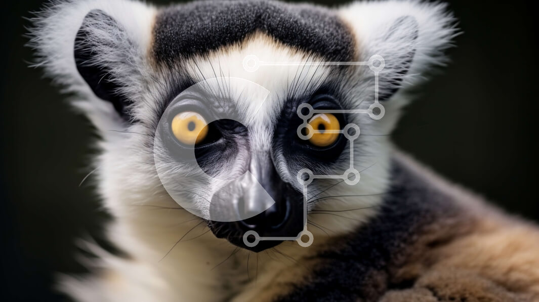 Σετ των 2 Intra Συλλεκτικό Ξύλινο Παζλ Plywood  4mm - Κοντινό πλάνο του προσώπου του Λεμούριου με ασπρόμαυρη ριγέ γούνα Σε Ξύλινο Κουτί - Διαστάσεις: 10x10 cm – 25 κομμάτια