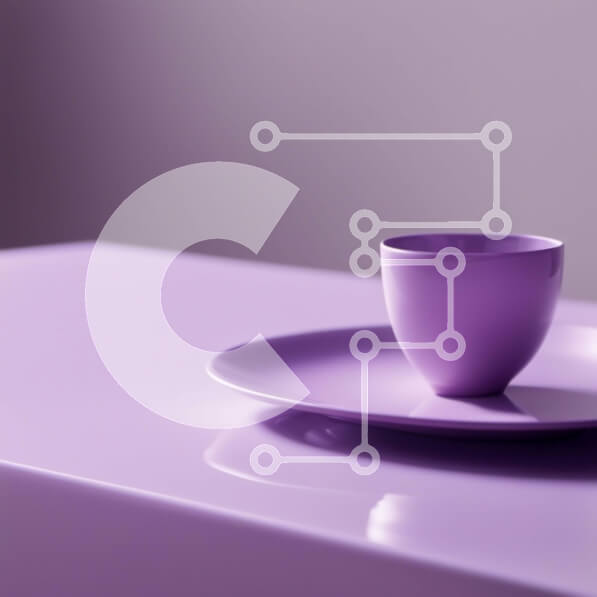 Σετ των 2 Intra Συλλεκτικό Ξύλινο Παζλ Plywood  4mm - Μωβ πιάτο με μικρό φλιτζάνι στο τραπέζι Σε Ξύλινο Κουτί - Διαστάσεις: 10x10 cm – 25 κομμάτια