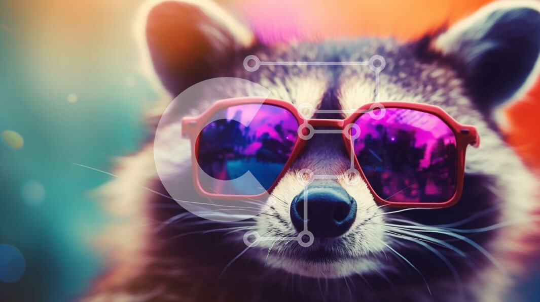 Intra Συλλεκτικό Ξύλινο Παζλ Plywood  4mm - Αστείο ρακούν με πολύχρωμα γυαλιά ηλίου Σε Ξύλινο Κουτί - Διαστάσεις: 10x10 cm – 25 κομμάτια