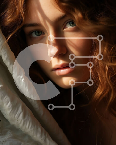 Intra Συλλεκτικό Ξύλινο Παζλ Plywood  4mm - Εκπληκτικό πορτρέτο μιας νεαρής γυναίκας με μακριά κόκκινα μαλλιά και πράσινα μάτια Σε Ξύλινο Κουτί - Διαστάσεις Puzzle: 10x10 cm – 25 κομμάτια