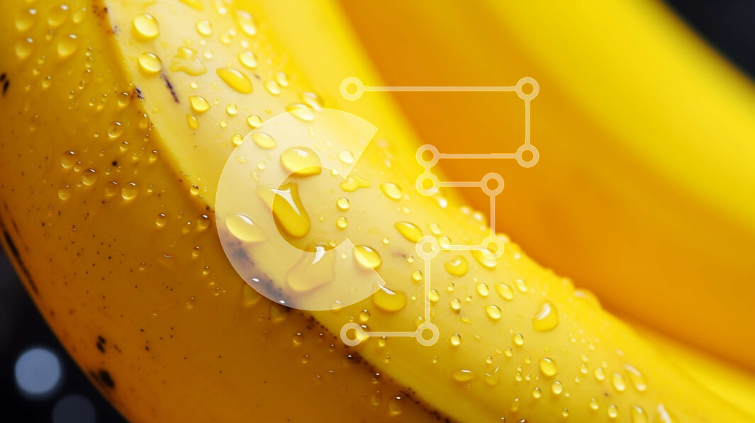 Σετ των 2 Intra Συλλεκτικό Ξύλινο Παζλ Plywood  4mm - Κοντινό πλάνο φρέσκιας και ώριμης μπανάνας με σταγονίδια νερού Σε Ξύλινο Κουτί - Διαστάσεις: 10x10 cm – 25 κομμάτια