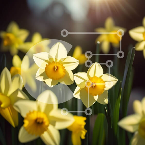 Intra Συλλεκτικό Ξύλινο Παζλ Plywood  4mm - Όμορφη εικόνα ενός χωραφιού με κίτρινους νάρκισσους στο φως του ήλιου Σε Ξύλινο Κουτί - Διαστάσεις: 10x10 cm – 25 κομμάτια