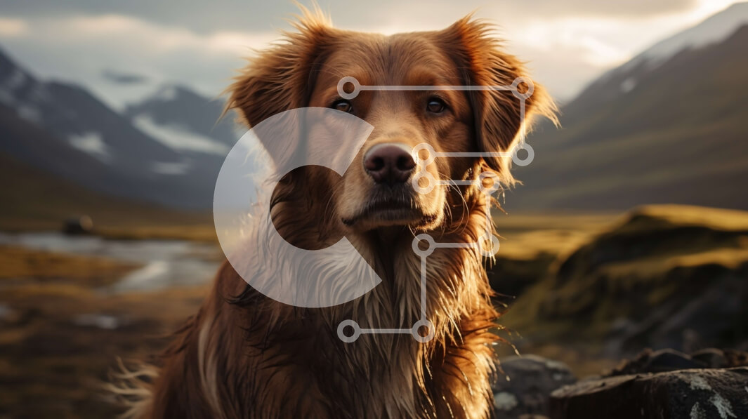 Intra Συλλεκτικό Ξύλινο Παζλ Plywood  4mm - Καφέ σκυλί που κάθεται στο βραχώδες έδαφος με τα βουνά Σε Ξύλινο Κουτί - Διαστάσεις: 10x10 cm – 25 κομμάτια