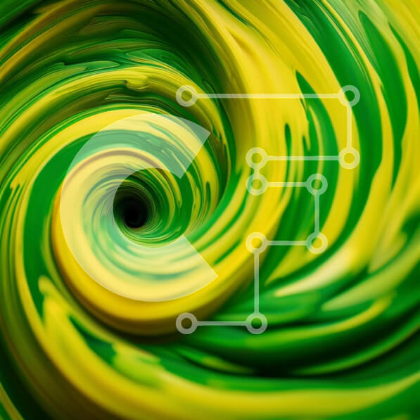 Intra Συλλεκτικό Ξύλινο Παζλ Plywood  4mm - Ζωντανή αφηρημένη τέχνη: Στριφογυρίζοντας πράσινο και κίτρινο χρώμα σε λευκό φόντο Σε Ξύλινο Κουτί - Διαστάσεις Puzzle: 10x10 cm – 25 κομμάτια