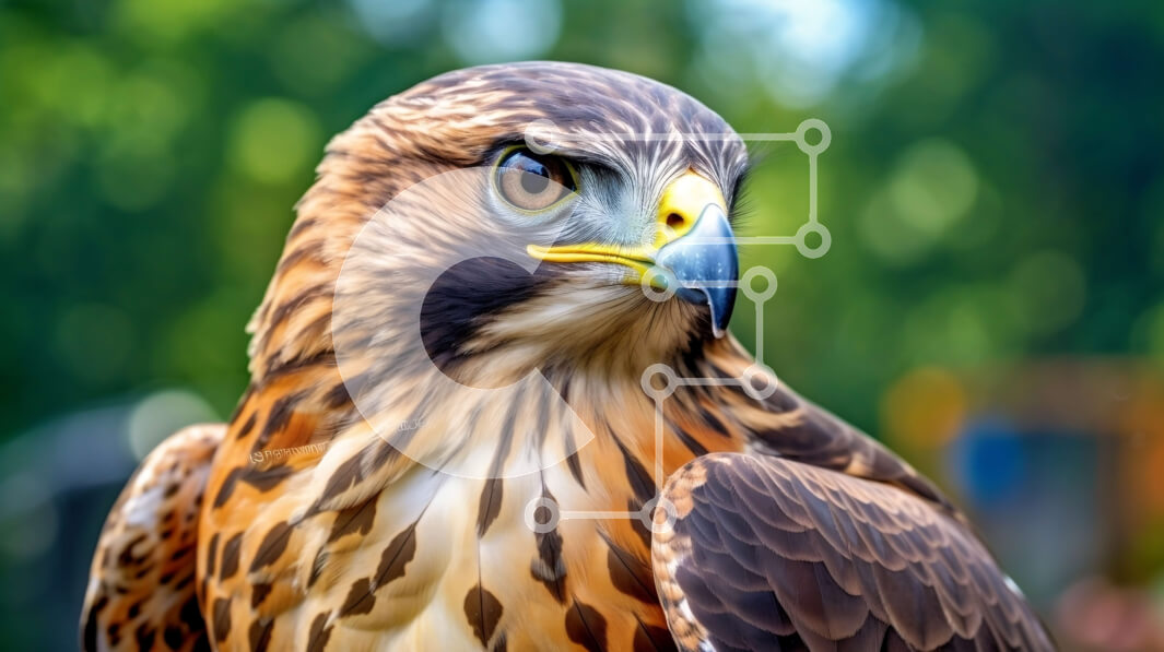 Σετ των 2 Intra Συλλεκτικό Ξύλινο Παζλ Plywood  4mm - Κοντινή όψη του κεφαλιού ενός όμορφου γερακιού Σε Ξύλινο Κουτί - Διαστάσεις: 10x10 cm – 25 κομμάτια