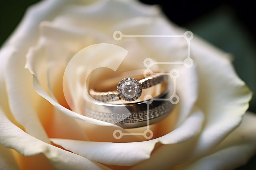 Intra Συλλεκτικό Ξύλινο Παζλ Plywood  4mm - Δύο βέρες σε ένα όμορφο λευκό τριαντάφυλλο Σε Ξύλινο Κουτί - Διαστάσεις Puzzle: 10x10 cm – 25 κομμάτια