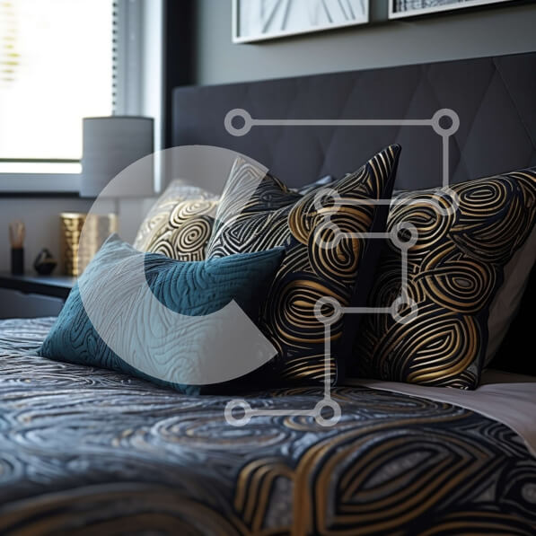 Intra Συλλεκτικό Ξύλινο Παζλ Plywood  4mm - Κομψό μαύρο και χρυσό υπνοδωμάτιο με ριγέ λεπτομέρειες Σε Ξύλινο Κουτί - Διαστάσεις Puzzle: 10x10 cm – 25 κομμάτια