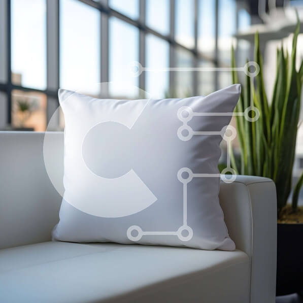 Intra Συλλεκτικό Ξύλινο Παζλ Plywood  4mm - Λευκό μαξιλάρι σε λευκό καναπέ με θέα στον ορίζοντα της πόλης Σε Ξύλινο Κουτί - Διαστάσεις Puzzle: 10x10 cm – 25 κομμάτια